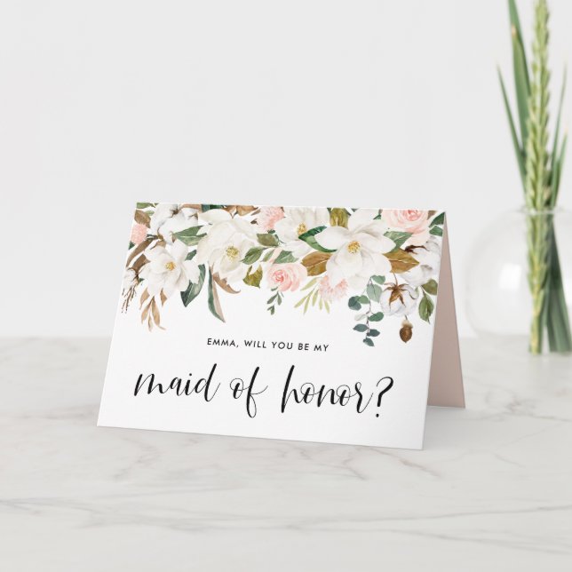 Magnolia Cotton Garland ist meine Trauzeugin Karte (Vorderseite)