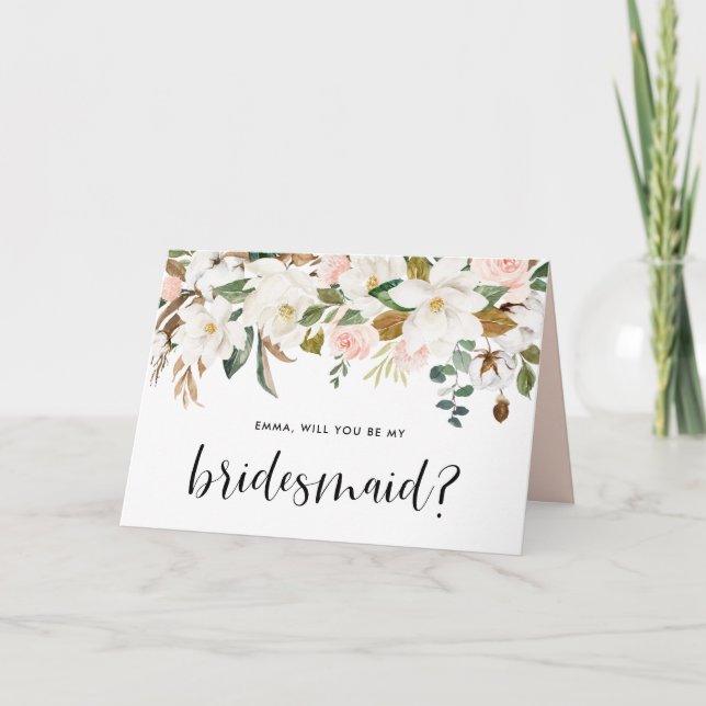 Magnolia Cotton Garland werden Sie meine Bridesmai Karte (Vorderseite)