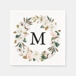 Magnolia Cotton Monogram Wedding Cocktail Serviette
