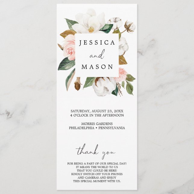 Magnolia Cotton Unplugged Zeremony Wedding Program Programm (Vorderseite)