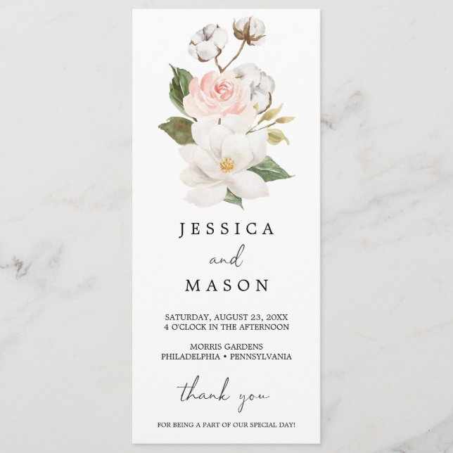 Magnolia Cotton Wedding Program Programm (Vorderseite)