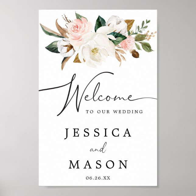 Magnolia Cotton Wedding Willkommenszeichen Poster (Vorne)