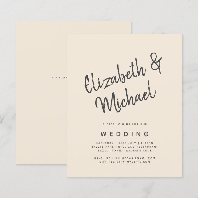 Magnolia Cream Modern Wedding Typografy (Vorne/Hinten)