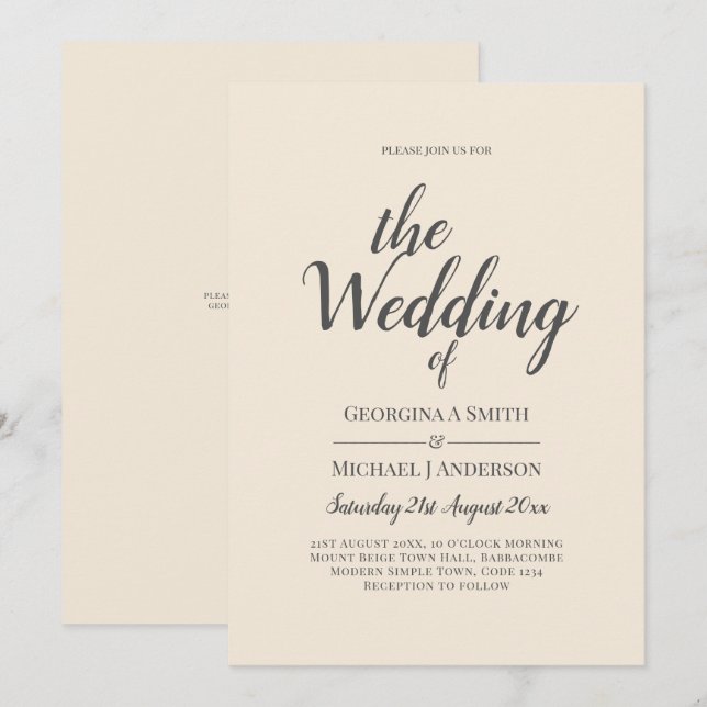 Magnolia Cream Modern Wedding Typografy Einladung (Vorne/Hinten)