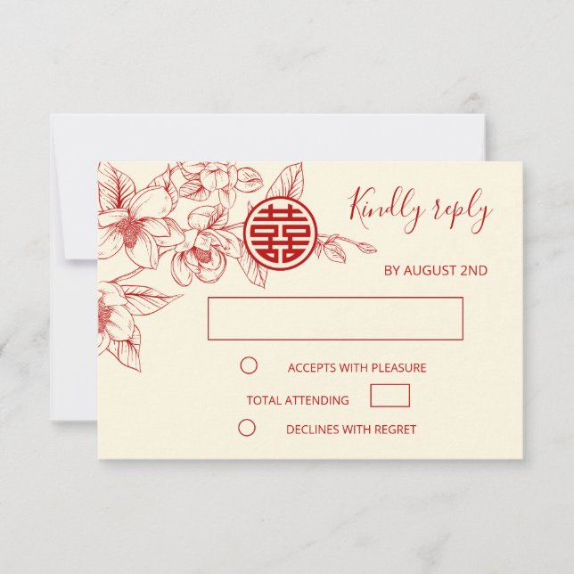 Magnolia Crème Rouge Mariage chinois RSVP (Devant)