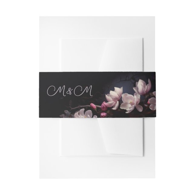 Magnolia Dark Floral Wedding Einladungsbanderole (Vorderseite Beispiel)
