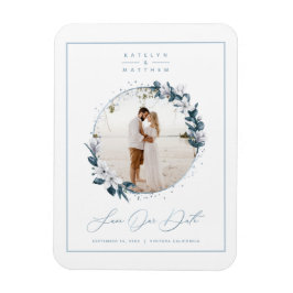 Magnolia & Dusty Blue Circle Foto Save The Date Magnet