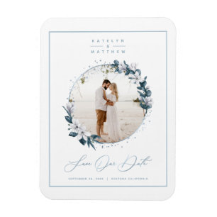 Magnolia & Dusty Blue Circle Foto Save The Date Magnet