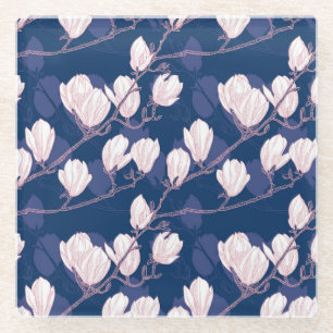 Magnolia Elegance: Frühlingsblut der Marine Glasuntersetzer