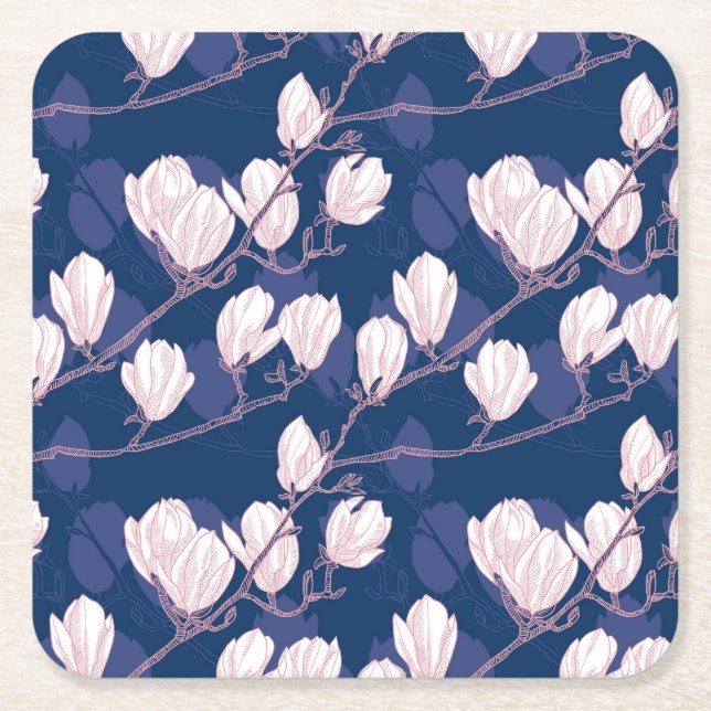 Magnolia Elegance: Frühlingsblut der Marine Rechteckiger Pappuntersetzer (Vorderseite)