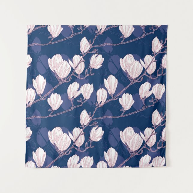 Magnolia Elegance: Frühlingsblut der Marine Wandteppich (Vorderseite)
