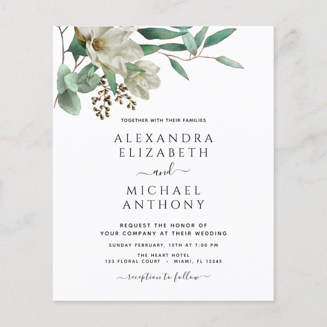 Magnolia Eucalyptus Foto Elegante Hochzeit Flyer (Vorne)