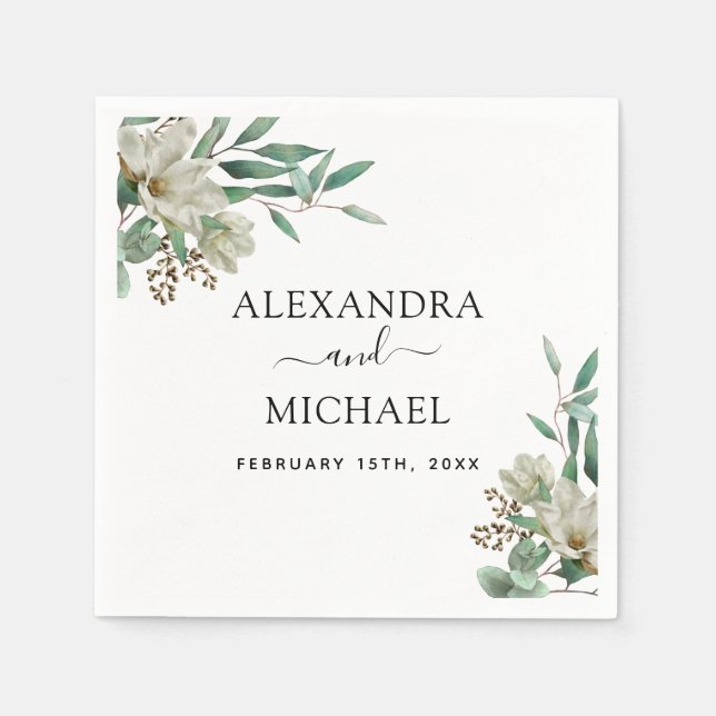Magnolia Eucalyptus Watercolor Serviette (Vorderseite)