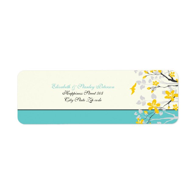 Magnolia fleurs jaune turquoise étiquette mariage (Devant)