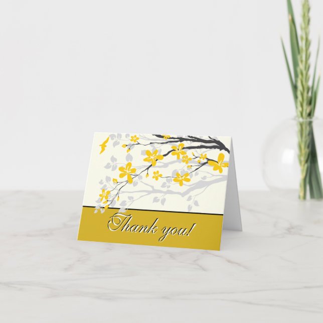 Magnolia fleurs jaunes mariage Carte de remercieme (Devant)