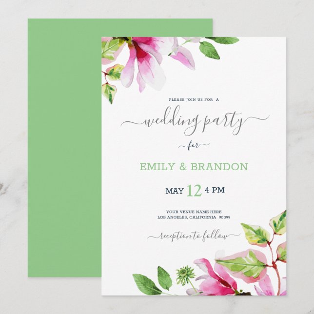 Magnolia fleurs mariage cadre invitation (Devant / Derrière)
