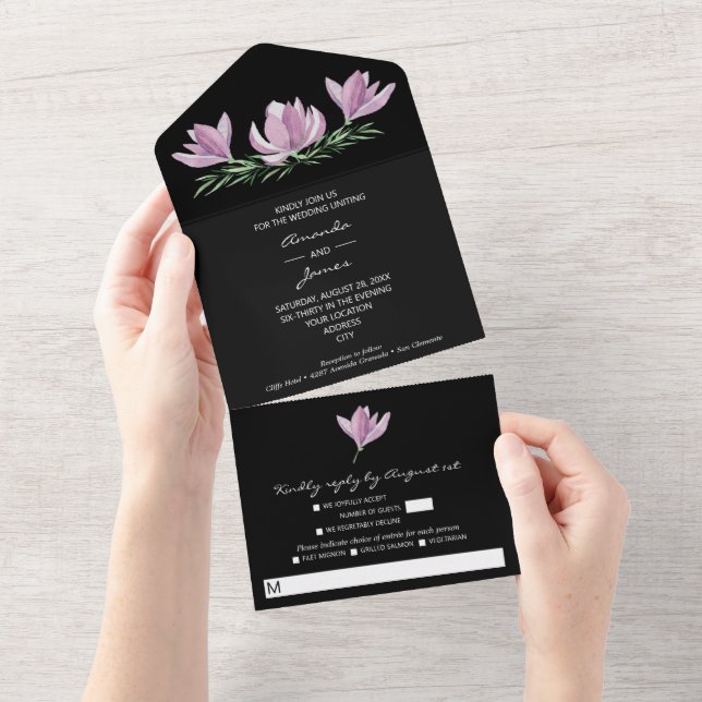 Magnolia Flora Hochzeit All In One Einladung (Abreißen)