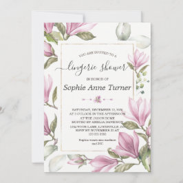Magnolia Floral Gold Calligraphy Lingerie Dusche Einladung