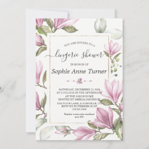 Magnolia Floral Gold Calligraphy Lingerie Dusche Einladung