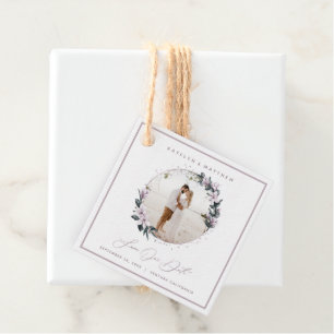 Magnolia Floral & Mauve Circle Foto Save The Date Geschenkanhänger