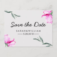 Magnolia Floral Wasserfarbe Save the Date Postkart