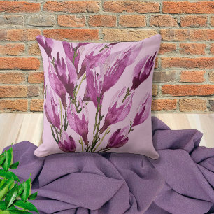 Magnolia Floral Wasserfarbe Violet Kissen