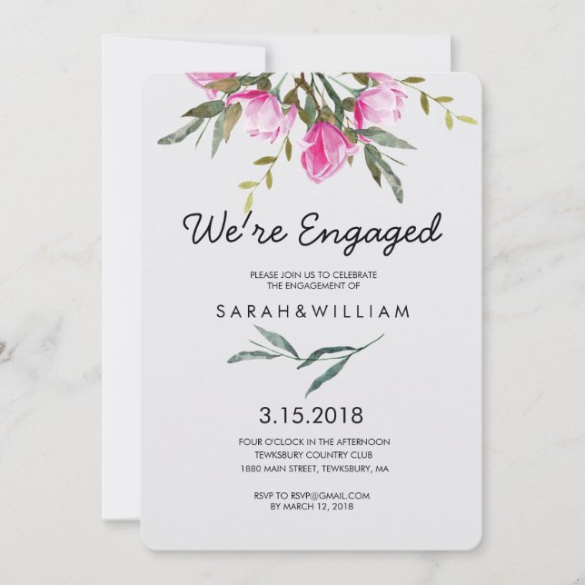 Magnolia Floral Watercolor Engagement Party Einladung (Vorderseite)