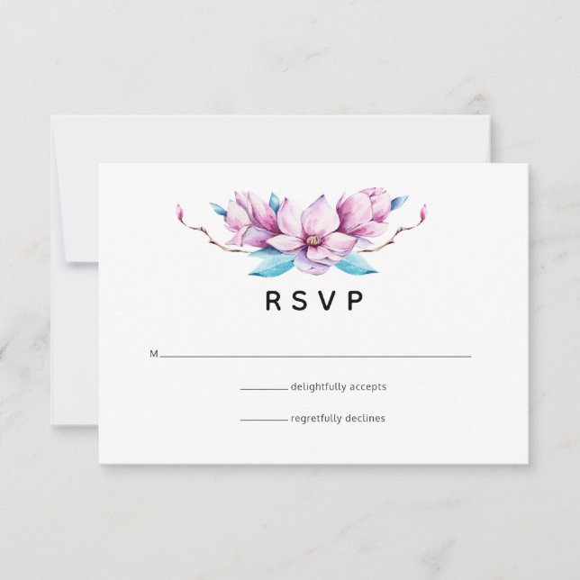 Magnolia Floral Wedding RSVP Karte (Vorderseite)