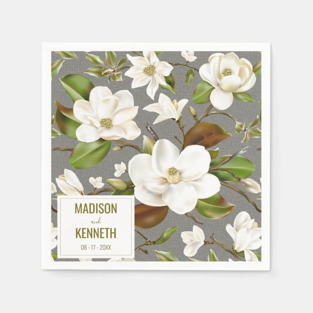 Magnolia Floral Wedding Serviette (Vorderseite)