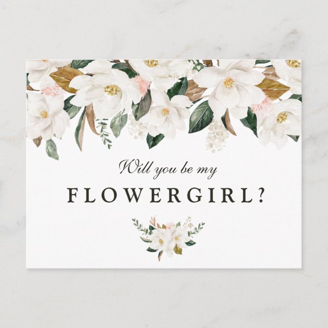 Magnolia floral werden Sie meine Blume Mädchen-Kar Einladungspostkarte (Vorderseite)