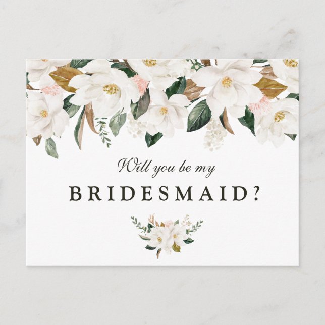 Magnolia floral werden Sie meine Bridesmaid-Karte Einladungspostkarte (Vorderseite)