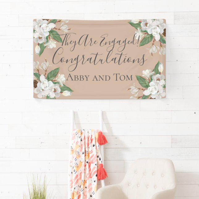 Magnolia Floral White Green Pink Verlobung Banner (Insitu)