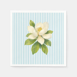 Magnolia Flower Custom Wedding Blue Stripe Serviette