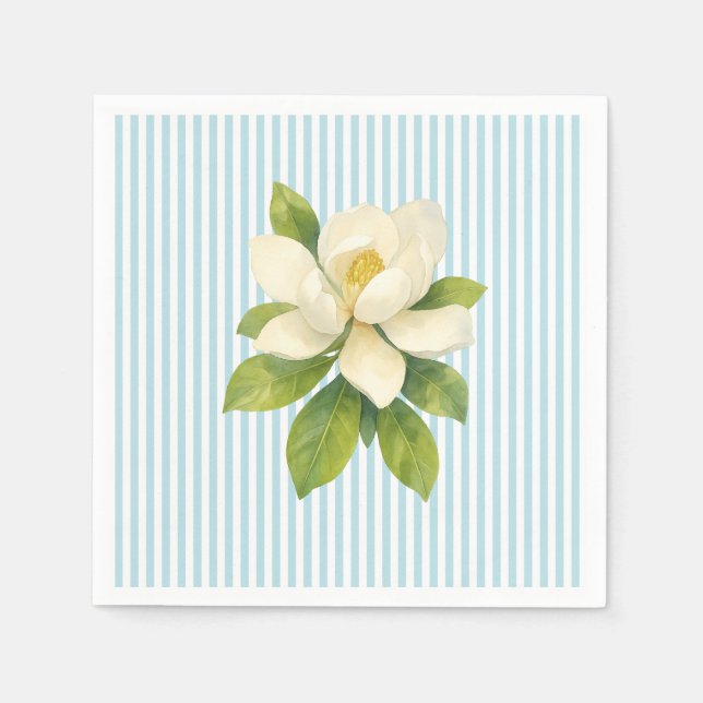 Magnolia Flower Custom Wedding Blue Stripe Serviette (Vorderseite)