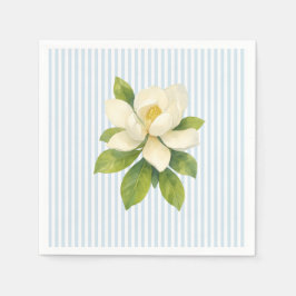 Magnolia Flower Custom Wedding Blue Stripe Serviette