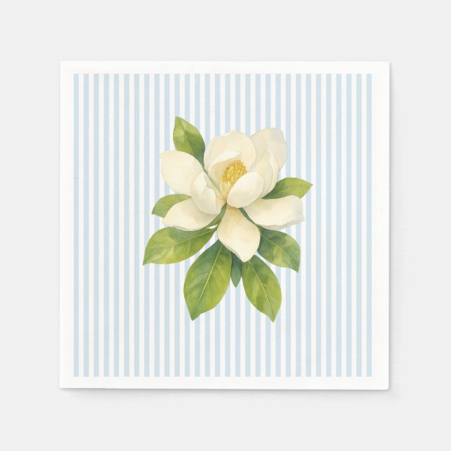 Magnolia Flower Custom Wedding Blue Stripe Serviette (Vorderseite)