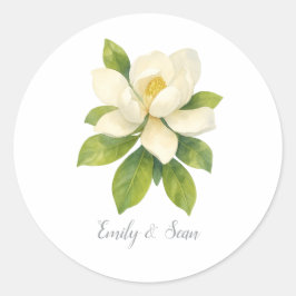 Magnolia Flower Custom Wedding Monogram Runder Aufkleber
