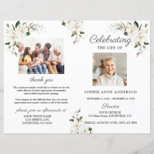 Magnolia Flowers Funeral Service Programme Photo