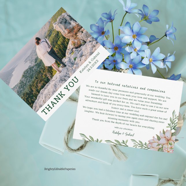 Magnolia Foto Wedding Vielen Dank Template Mitteilungskarte (Von Creator hochgeladen)