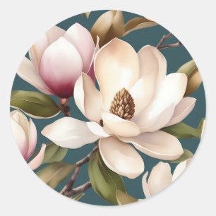 Magnolia Frühlingsfloralmuster Runder Aufkleber
