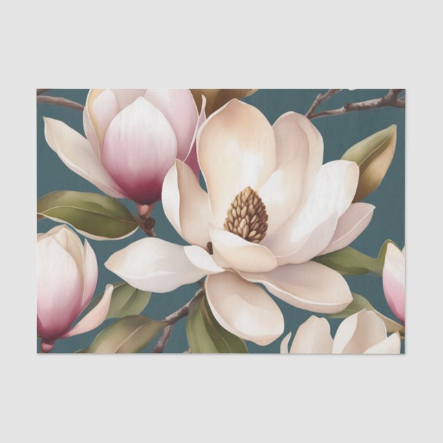 Magnolia Frühlingsfloralmuster Seidenpapier (Vorderseite)
