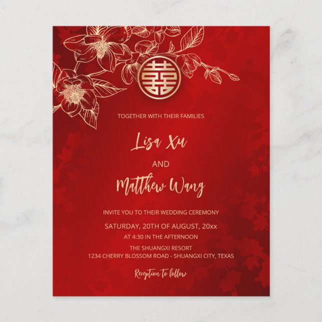 Magnolia Gold Red Chinese Wedding Flyer (Vorne)