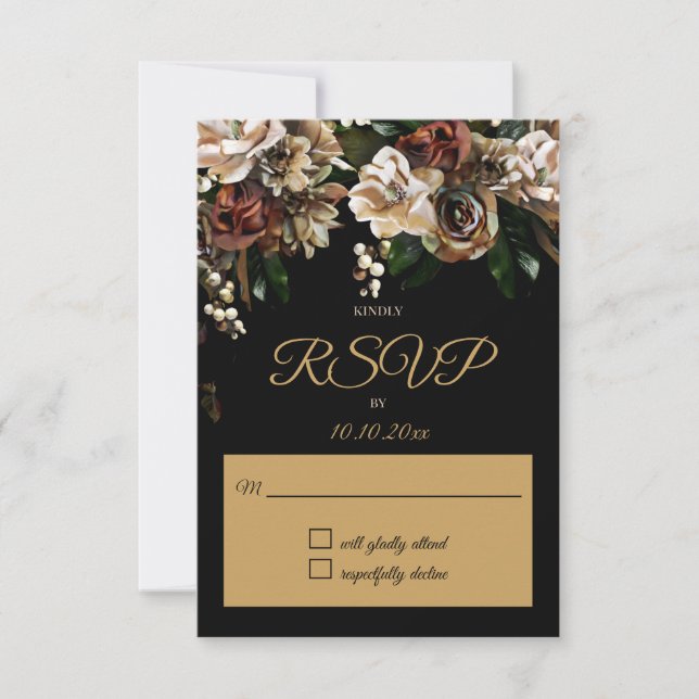 Magnolia Gold und Black Floral UAWG RSVP Karte (Vorderseite)