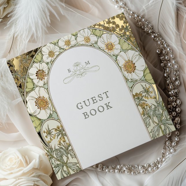 Magnolia Gold Wedding Art Nouveau Gästebuch (Von Creator hochgeladen)