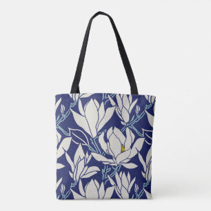Magnolia-Grafik im Indigo-Muster Tasche