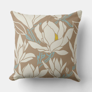 Magnolia-Grafik im Khaki-Muster Kissen