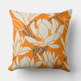 Magnolia-Grafik im orangen Muster Kissen