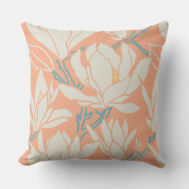 Magnolia-Grafik im Pfirsichmuster Kissen