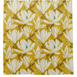 Magnolia-Grafik im Senfmuster Duschvorhang
