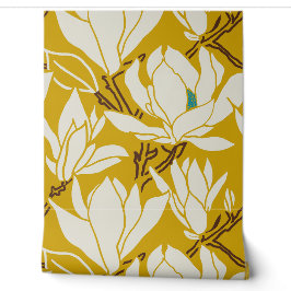 Magnolia-Grafik im Senfmuster Tapete